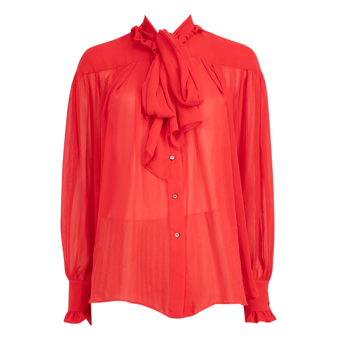 Rejina Pyo Red Sheer Front-Tie Shirt Size XS For Sale
