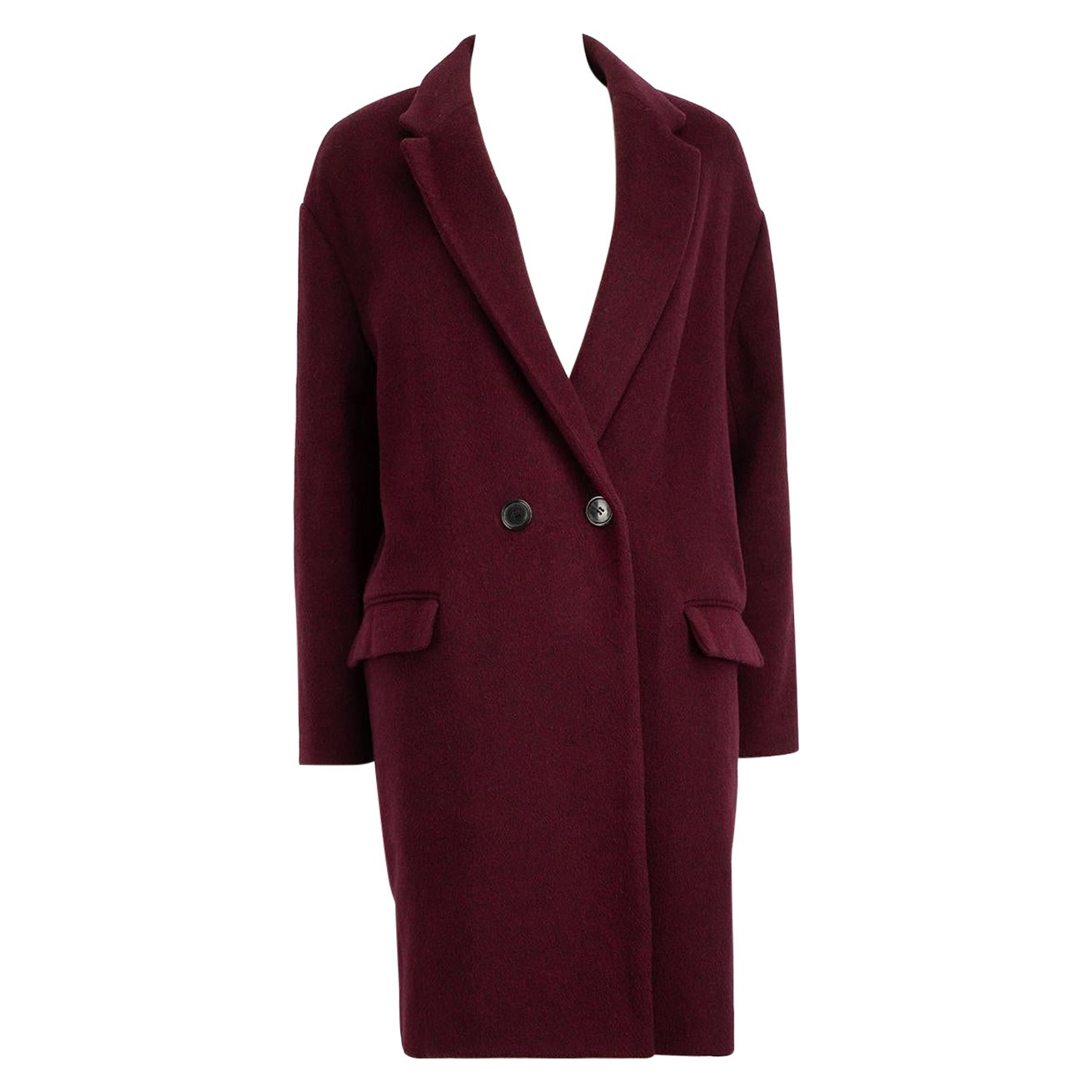 Isabel Marant Burgundy Wool Button-Up Coat Size XS For Sale
