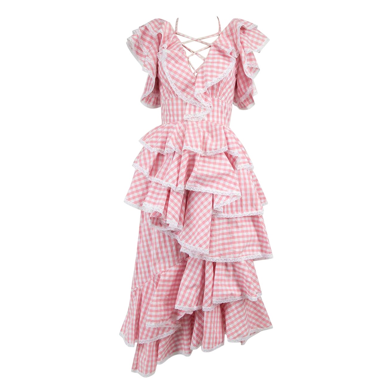 Milla Milla Pink Gingham Print Ruffled Midi Dress Size S For Sale
