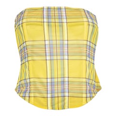 Retro Miaou Yellow Plaid Print Peri Corset Top Size M