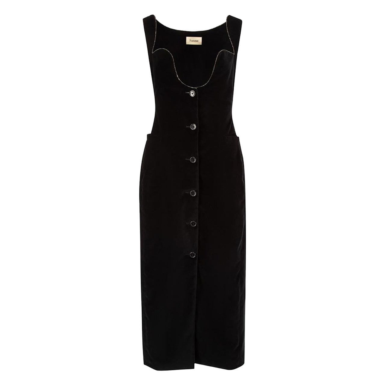 Sanne Black Velvet Embellished Midi Dress Size S en vente