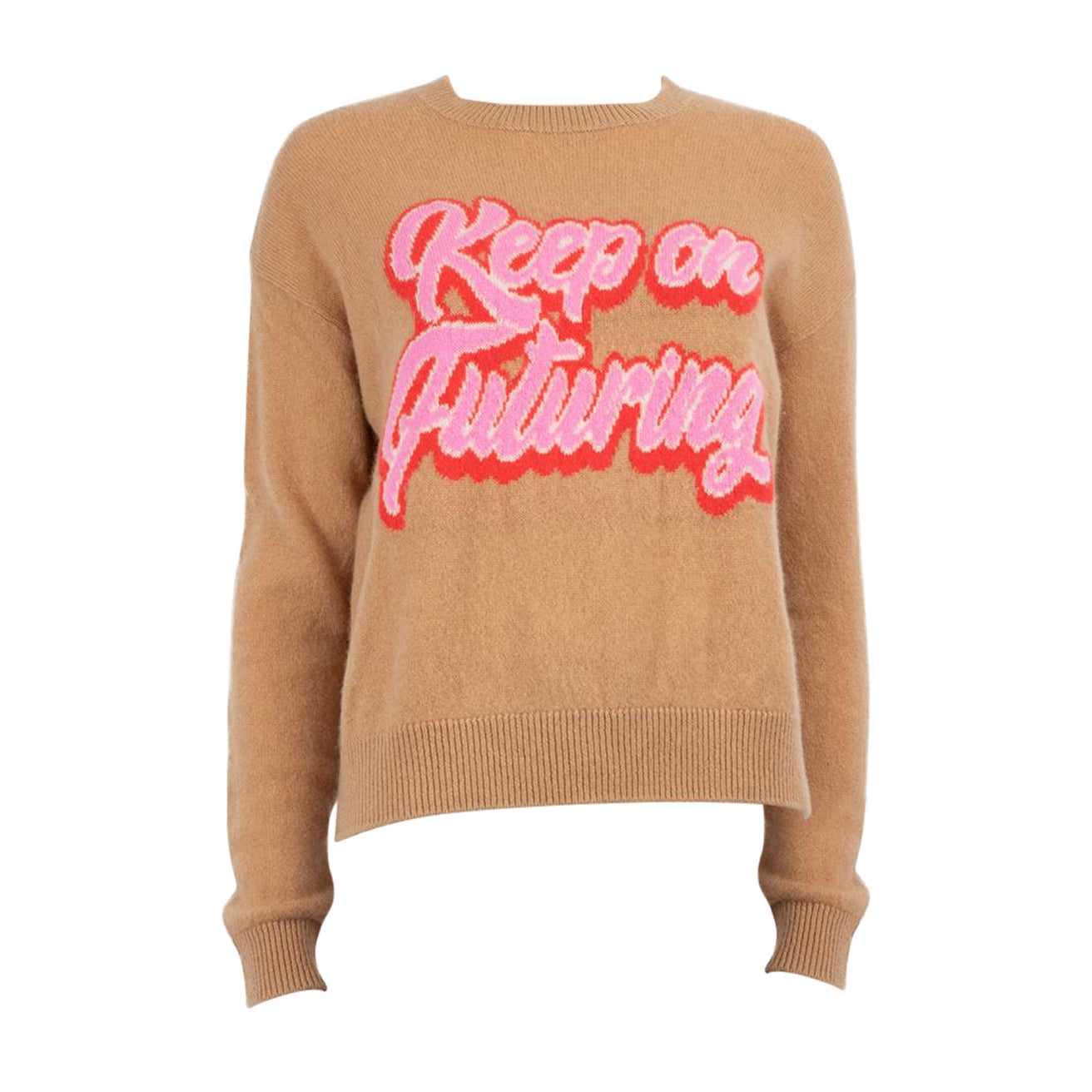 FROM FUTURE Brown Cashmere Knit Graphic Jumper Size S For Sale