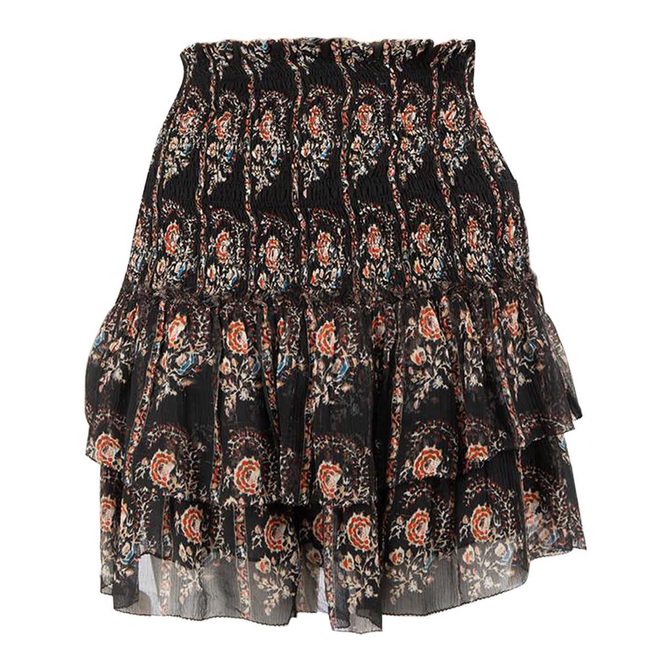 Isabel Marant Isabel Marant Étoile Black Silk Floral Layered Skirt Size XL For Sale