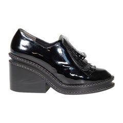 Used Clergerie Black Patent Leather Fringe Heeled Loafers Size IT 38