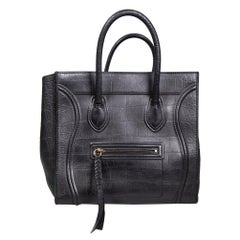 Céline Schwarzes Leder mit Krokodilprägung Mini Phantom Luggage Tote