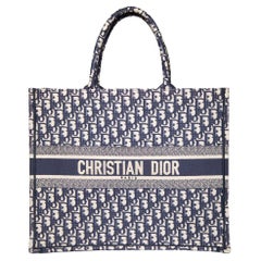 Used Dior Navy Canvas Large Oblique Book Tote Bag