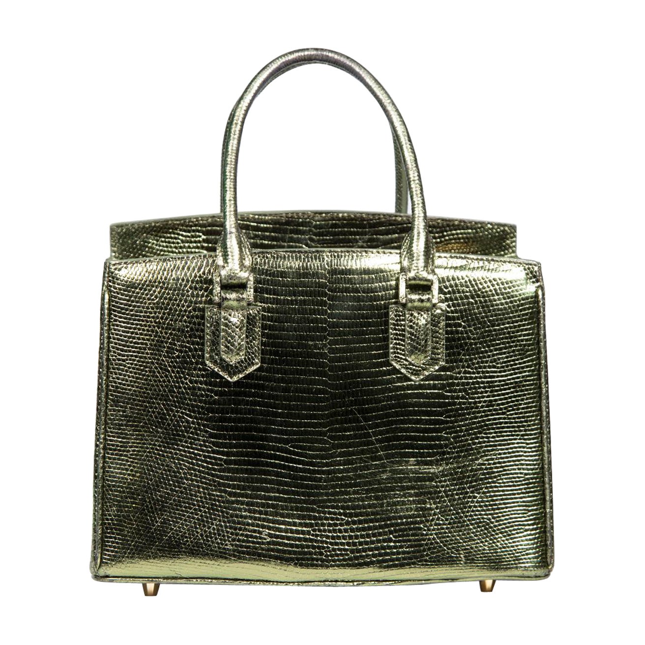 Ethan K Green Lizard Leather Metallic Handbag For Sale