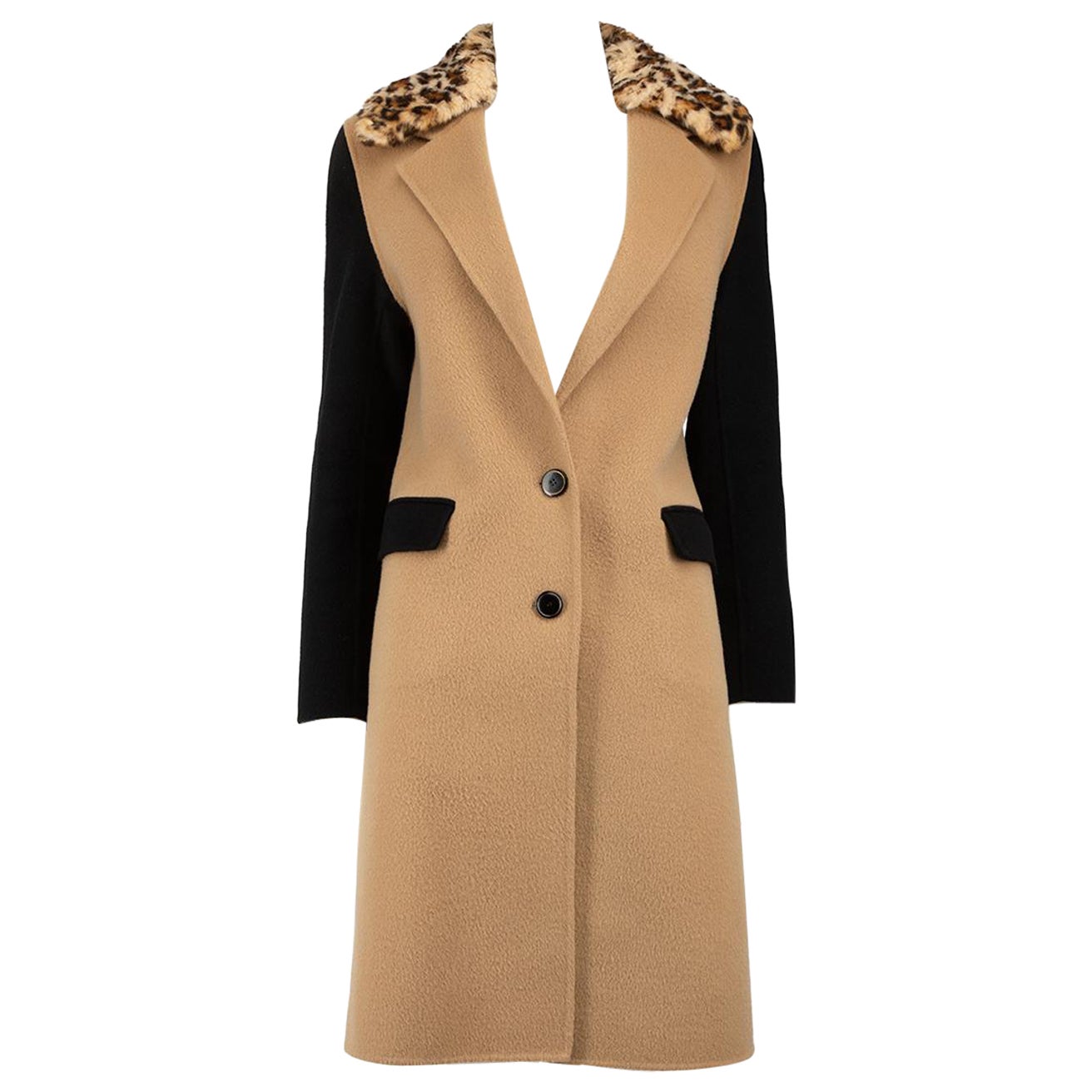 Rosao Beige Wolle Leopard Detail Farbblock-Mantel Größe XS im Angebot