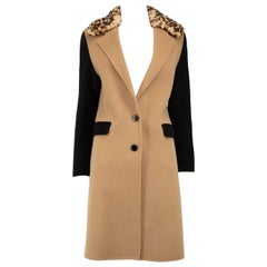 Used Pinko Beige Wool Leopard Detail Colour Block Coat Size XS