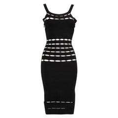 Hervé Léger - Robe midi noire à épaules dénudées et découpes, taille XS