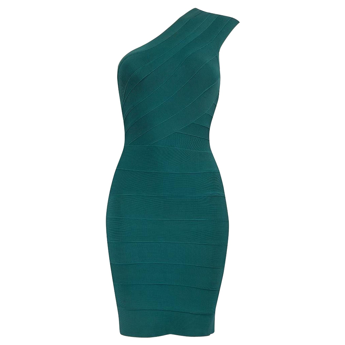 Herve Leger Green One-Shoulder Bandage Mini Dress Size XS For Sale