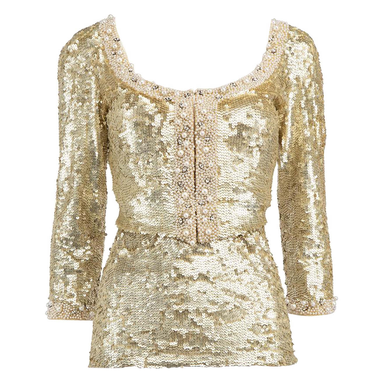 PAROSH Gold Sequinned Cardigan Top Matching Set Size S For Sale