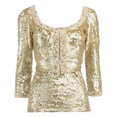 PAROSH Gold Sequinned Cardigan Top Matching Set Size S