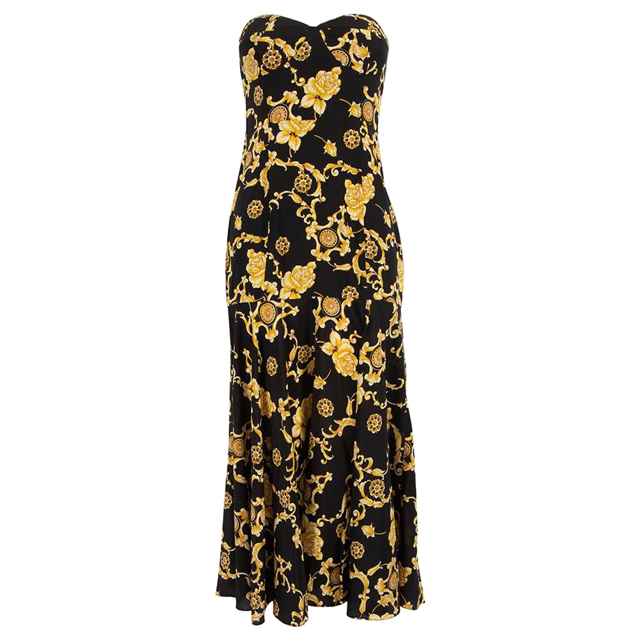 Veronica Beard Black & Yellow Silk Strapless Dress Size XS For Sale