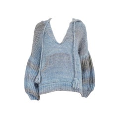Used LoveShackFancy Blue Wool V-Neck Knit Jumper Size L
