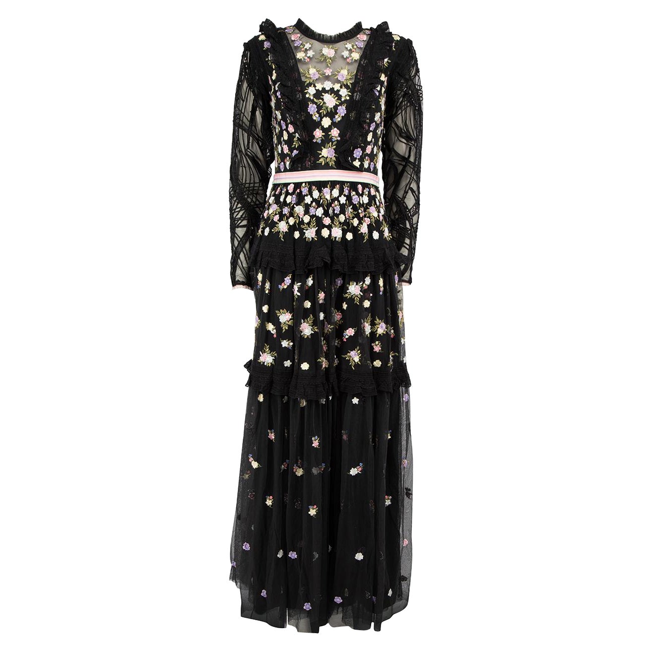 Needle & Thread Black Floral Embroidery Maxi Dress Size M For Sale