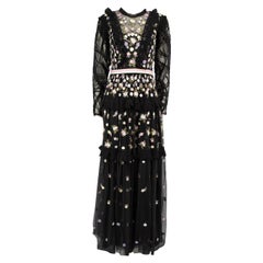 Used Needle & Thread Black Floral Embroidery Maxi Dress Size M