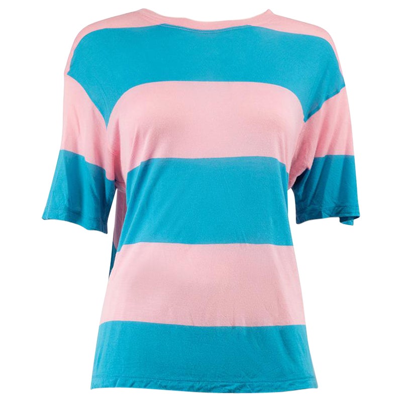 Diane Von Furstenberg Blue & Pink Striped Top Size L For Sale