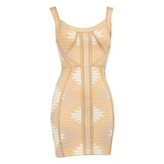 Herve Leger Gold Patterned Bandage Mini Dress Size XXS