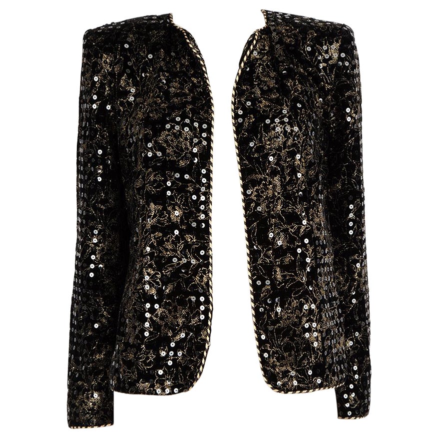 Céline Vintage Black Velvet Gold Sequin Detailed Jacket Size L For Sale