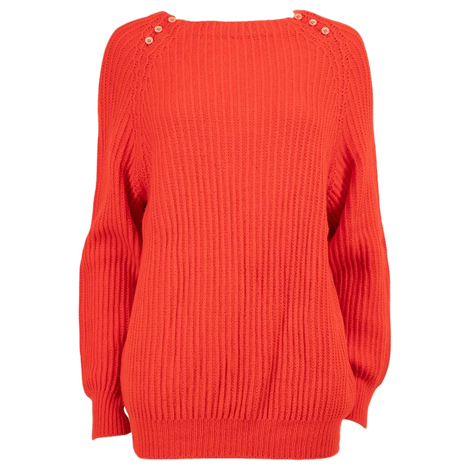 Céline Red Crew Neck Button Shoulder Detailed Sweater Size XL For Sale
