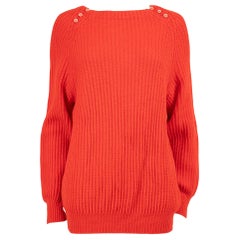 Céline Red Crew Neck Button Shoulder Detailed Sweater Size XL