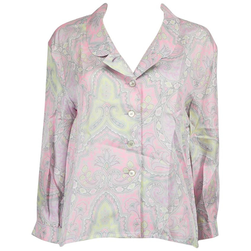 Céline Pink Silk Floral Print Button-Up Shirt Size M For Sale