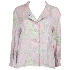 Céline Pink Silk Floral Print Button-Up Shirt Größe M