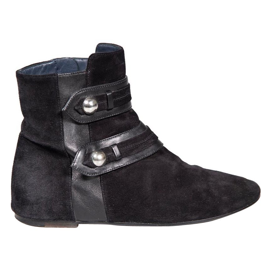 Isabel Marant Black Suede Ankle Riding Boots Size IT 37 For Sale