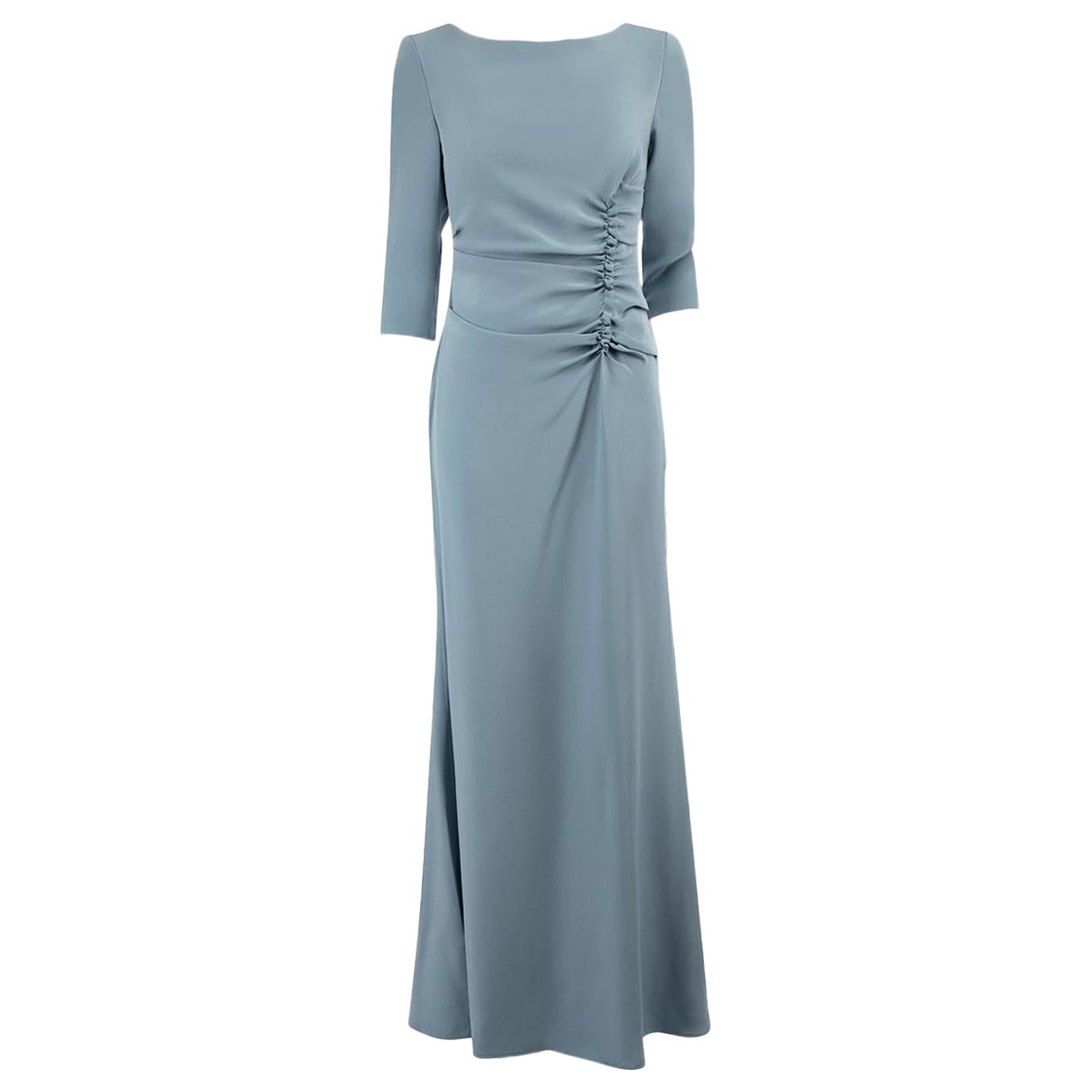 Oscar de la Renta Blue Silk Ruched Maxi Dress Size M For Sale