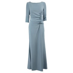 Oscar de la Renta Blue Silk Ruched Maxi Dress Size M