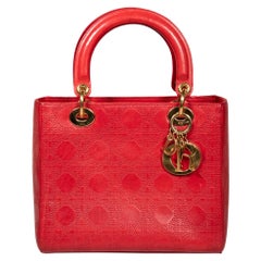 Dior Rouge Cuir Coupe Laser Medium Lady Dior Sac