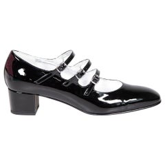 Carel Black Patent Leather Triple Strap Mary Jane Heels Size IT 38.5