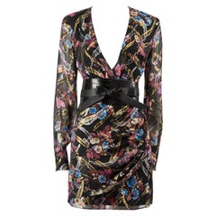 Pinko Floral Print Metallic Belted Mini Dress Size M