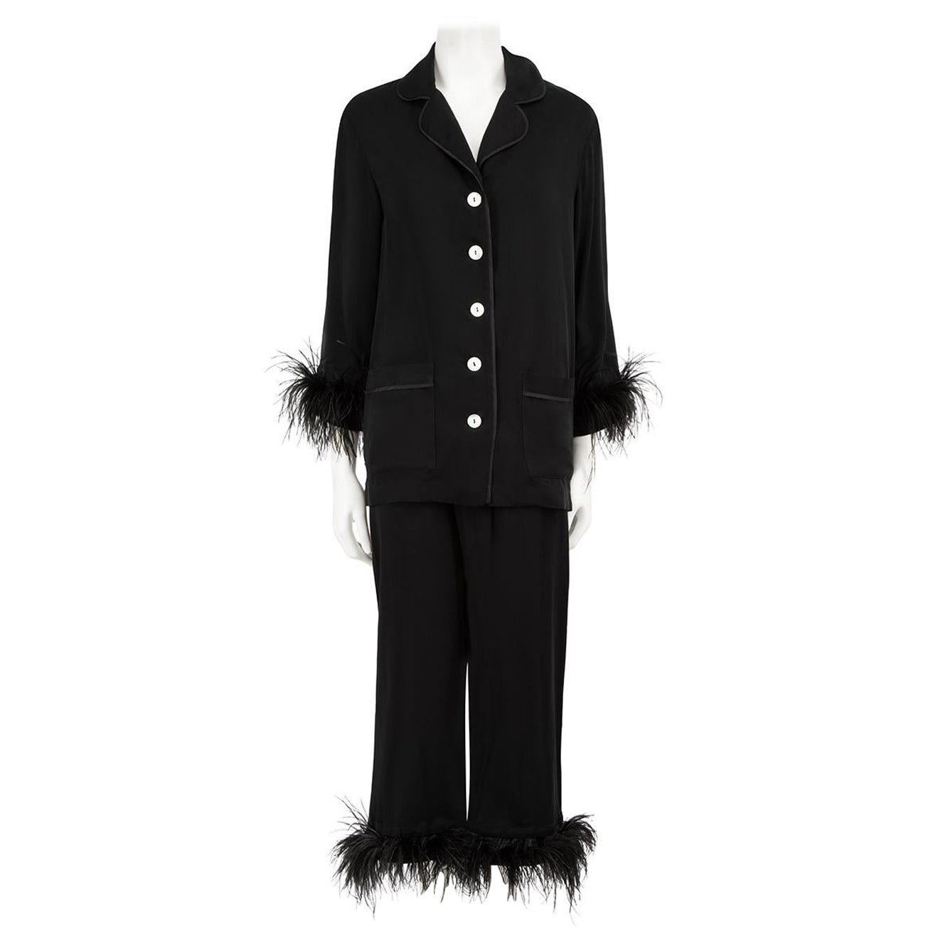 Sleeper Black Ostrich Feather Trim Lounge Set Size XS For Sale