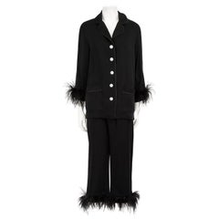 Used Sleeper Black Ostrich Feather Trim Lounge Set Size XS