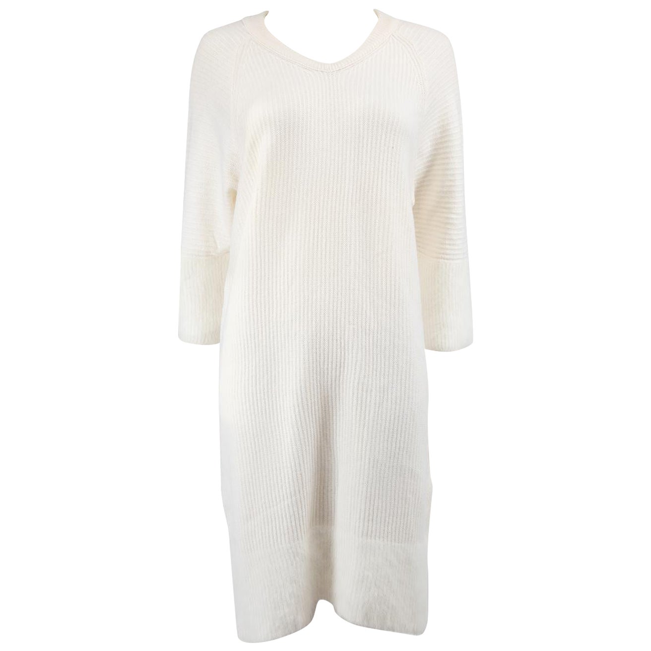 Lorena Antoniazzi White Brushed Knit Dress Size M For Sale