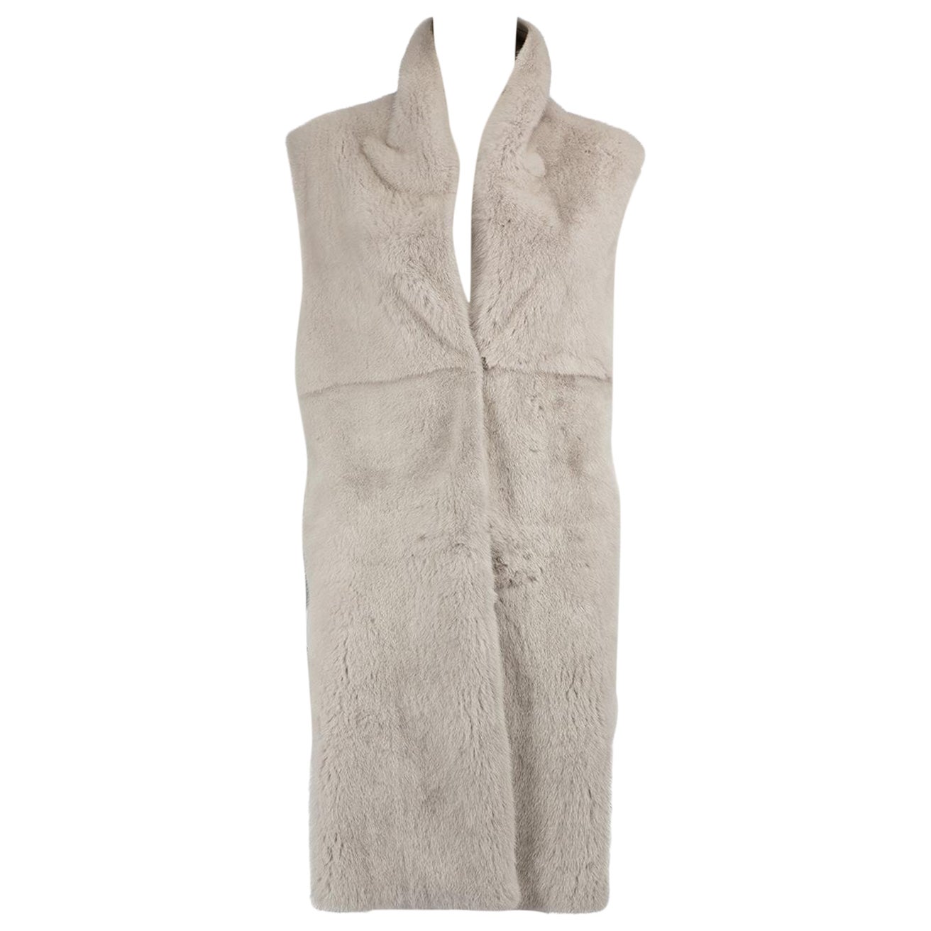 Divine Cashmere Grey Sleeveless Fur Panel Coat Size L For Sale