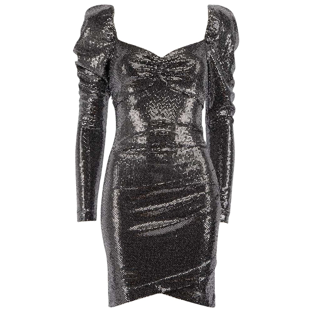 Aniye By Silver Puffer Sleeve Sequinned Mini Dress Size S For Sale