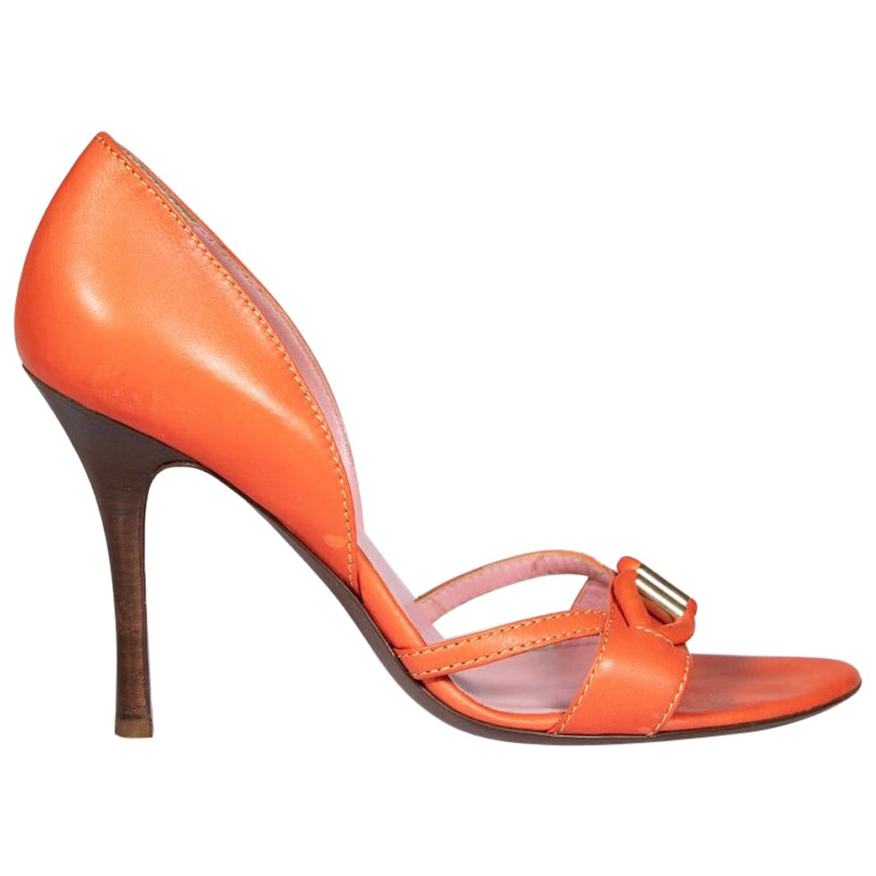 Céline Orange Leather Buckle Detail Sandals Size IT 38 For Sale