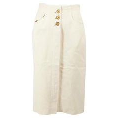 Louis Féraud Ecru Button Detail Midi Skirt Size M