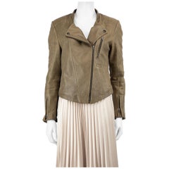 Francis Leon Khaki Leather Biker Jacket Size XS