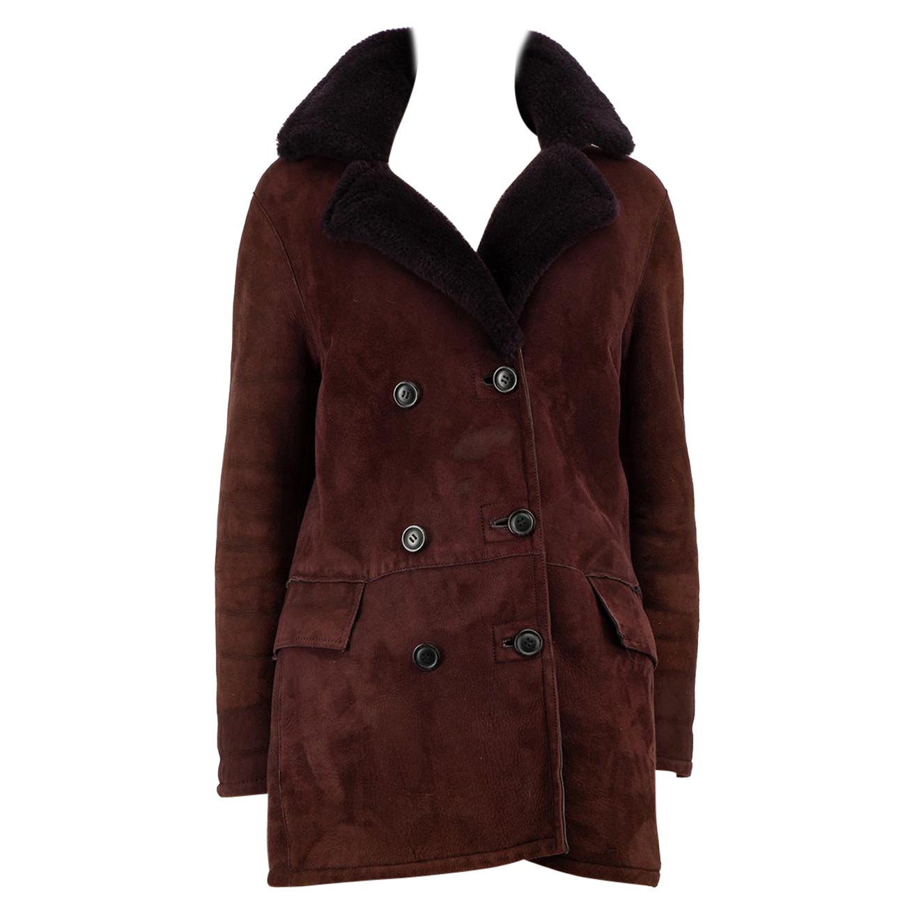 RRM Burgundy Suede Shearling Lined Coat Size M For Sale