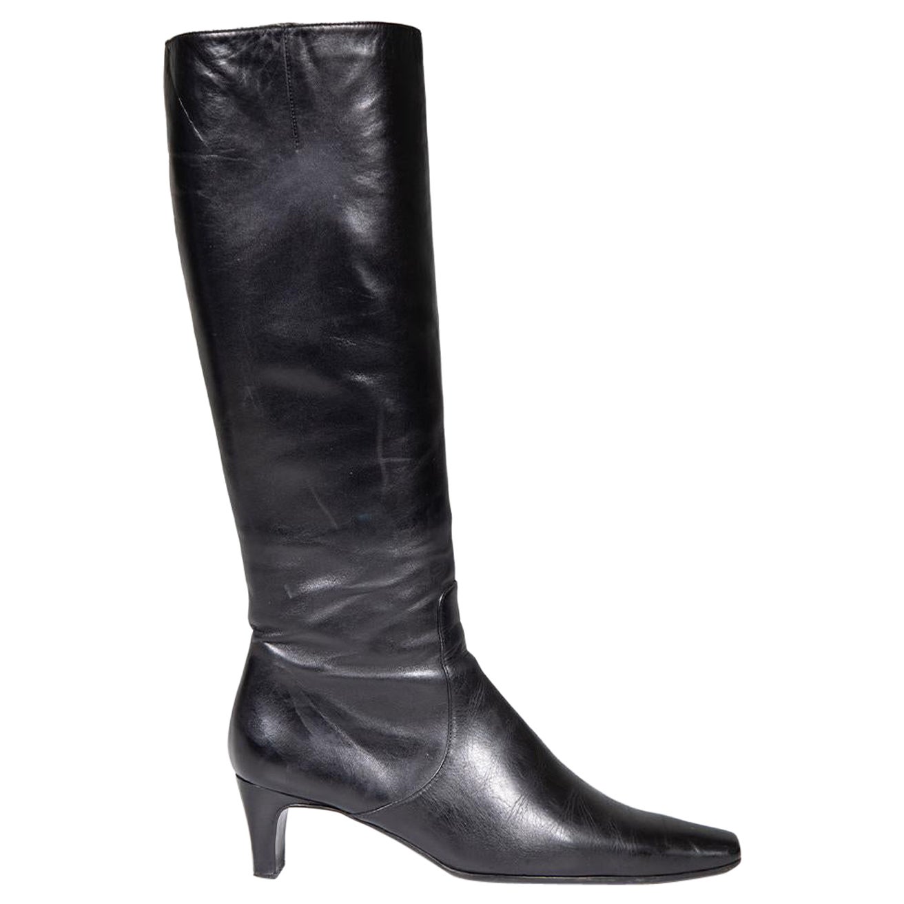 Mascaró Black Leather Long Point Toe Boots Size IT 37.5 For Sale