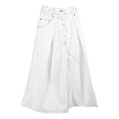 Used Dries Van Noten White Denim Contrast Stitch Skirt Size M