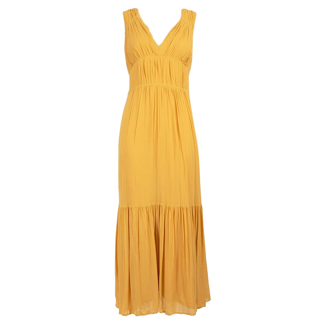 Iris & Ink Yellow Ruched Shoulders Maxi Dress Size M For Sale