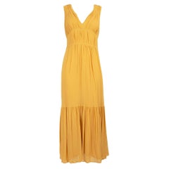 Iris & Ink Yellow Ruched Shoulders Maxi Dress Size M