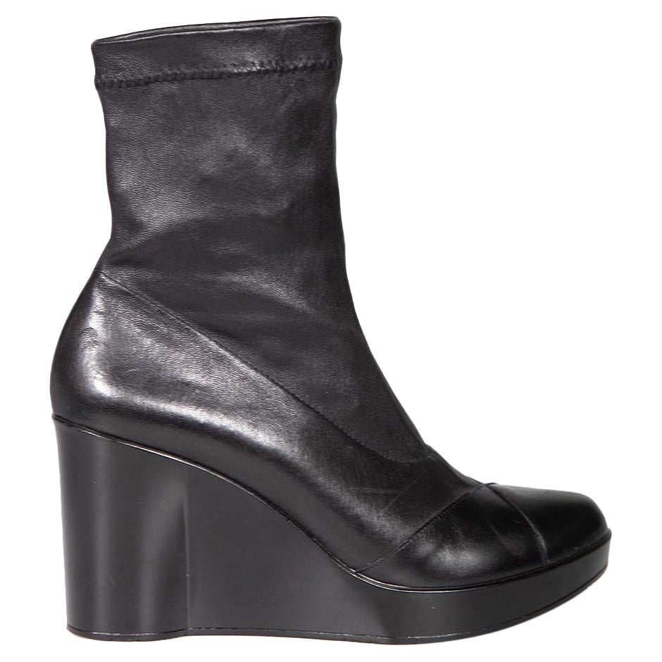 Clergerie Black Leather Panelled Detail Wedge Boots Size IT 38.5