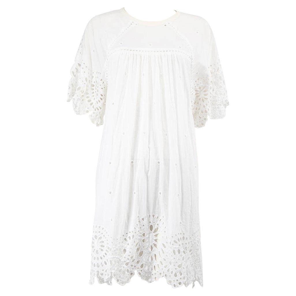 Isabel Marant White Broderie Anglaise Mini Dress Size L For Sale