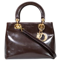 Dior Used Brown Patent Leather Medium Lady Dior Bag